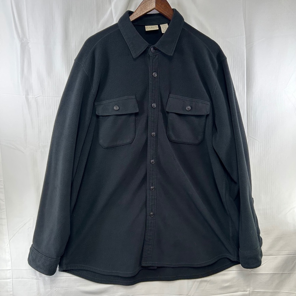 LL Bean Fleece Shirt Jacket Mens XL Black Button Up Long Sleeve 273072